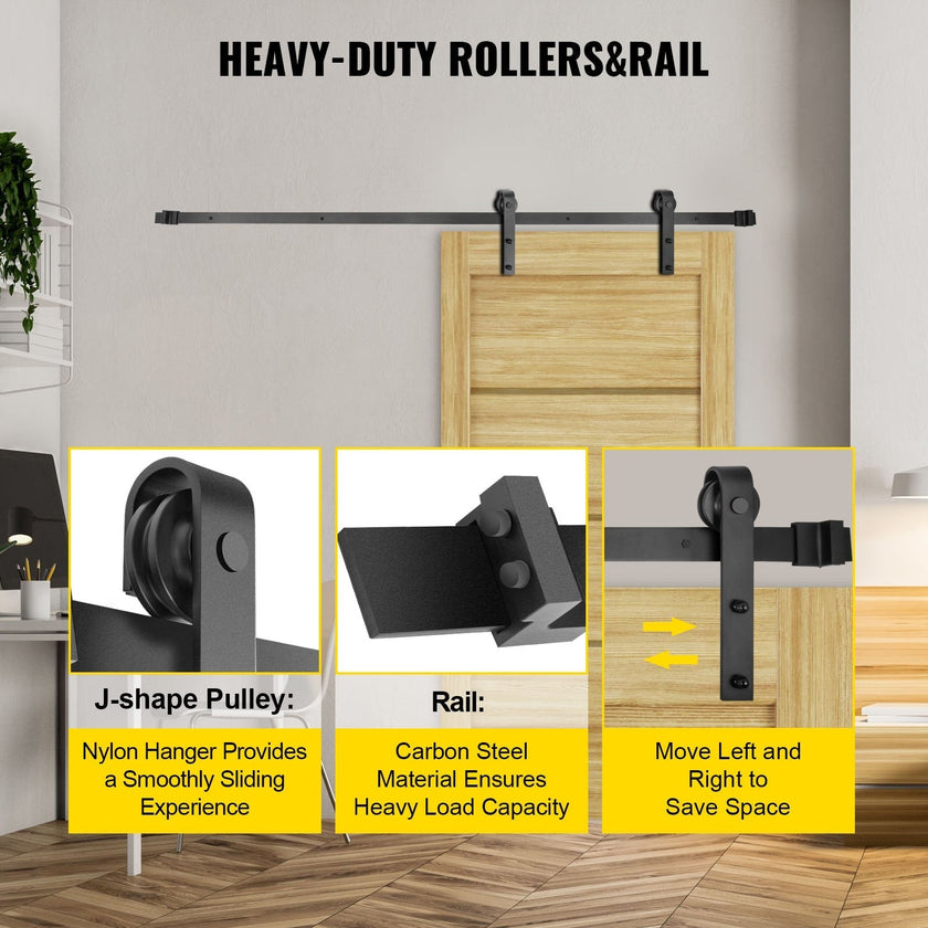 VEVOR Sliding Barn Door Hardware Kit, 9FT Barn Door Kit, 330LBS Load-Bearing Double Barn Door Hardware Kit, Carbon Steel Barn Door Track, Darn Door for 1.37-1.77\