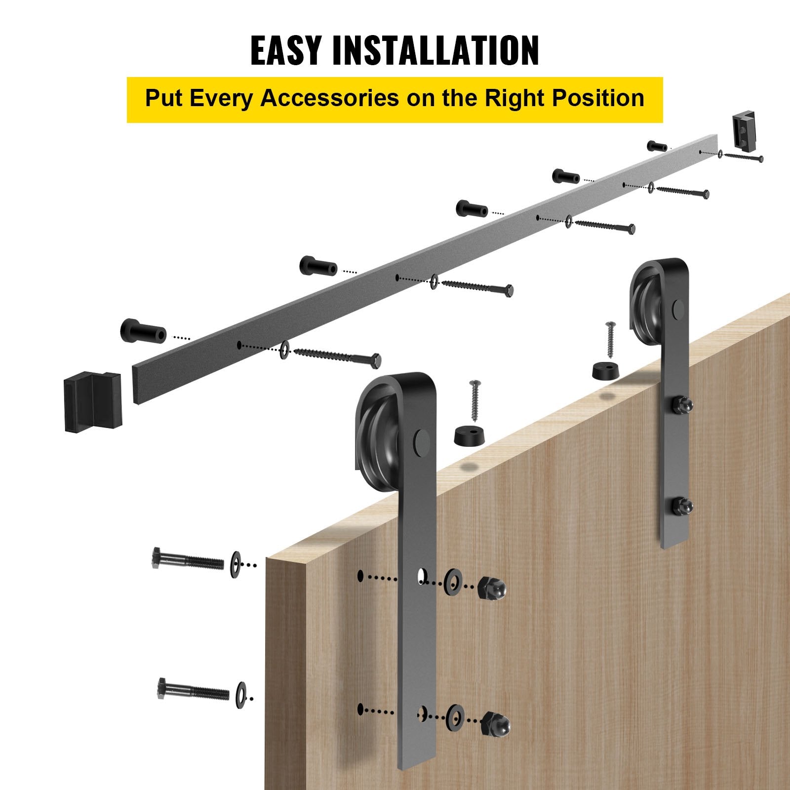 VEVOR Sliding Barn Door Hardware Kit, 11FT Barn Door Kit, 330LBS Load-Bearing Double Barn Door Hardware Kit, Carbon Steel Barn Door Track, Darn Door for 1.37-1.77\