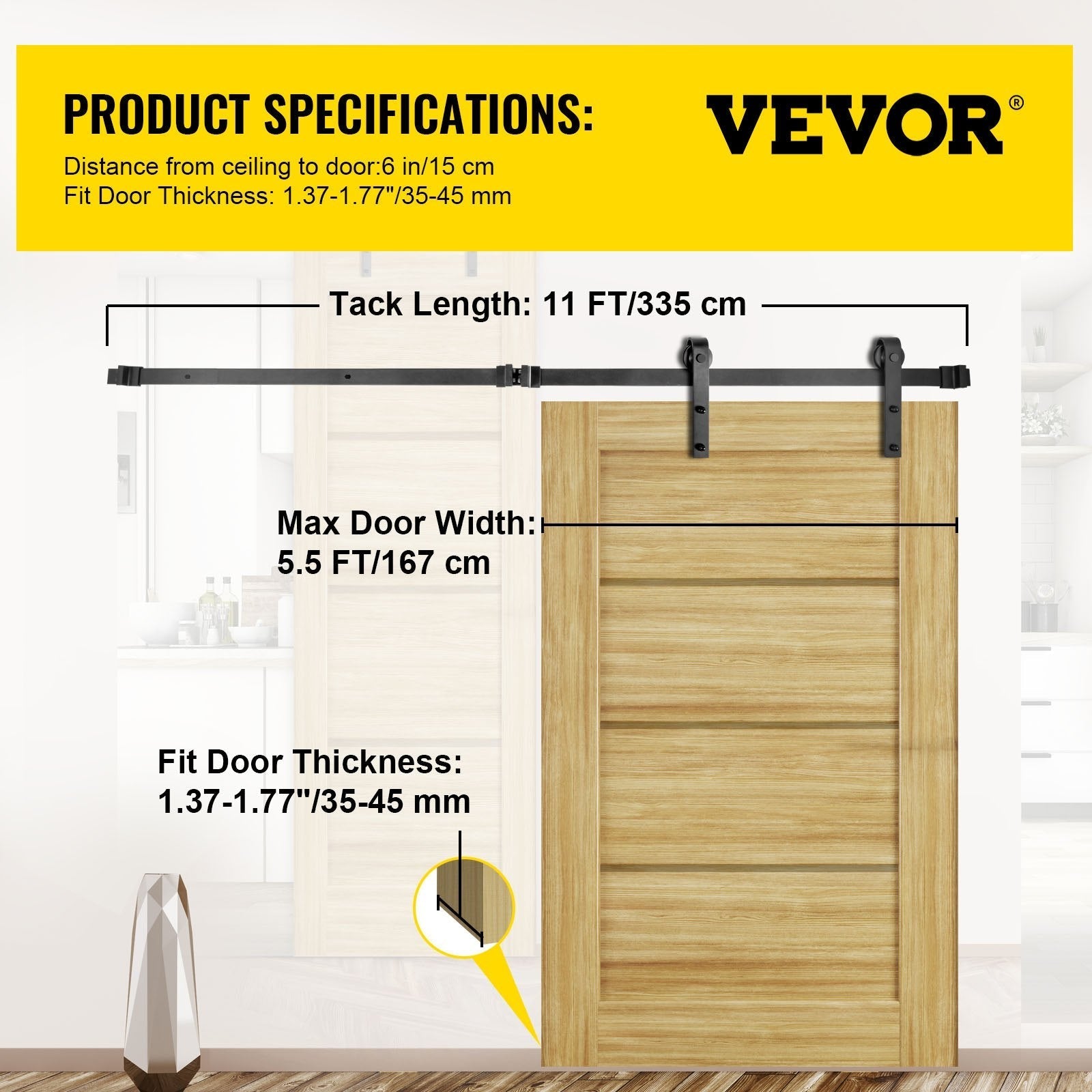 VEVOR Sliding Barn Door Hardware Kit, 9FT Barn Door Kit, 330LBS Load-Bearing Double Barn Door Hardware Kit, Carbon Steel Barn Door Track, Darn Door for 1.37-1.77\