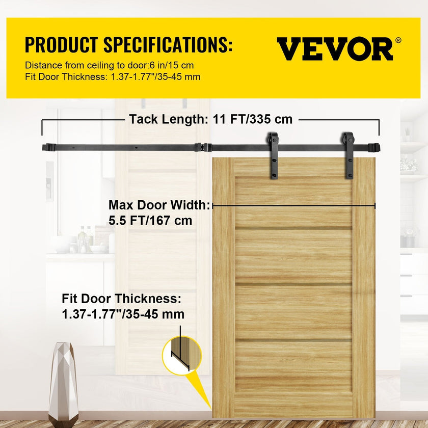 VEVOR Sliding Barn Door Hardware Kit, 9FT Barn Door Kit, 330LBS Load-Bearing Double Barn Door Hardware Kit, Carbon Steel Barn Door Track, Darn Door for 1.37-1.77\