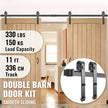 VEVOR Sliding Barn Door Hardware Kit, 11FT Barn Door Kit, 330LBS Load-Bearing Double Barn Door Hardware Kit, Carbon Steel Barn Door Track, Darn Door for 1.37-1.77\