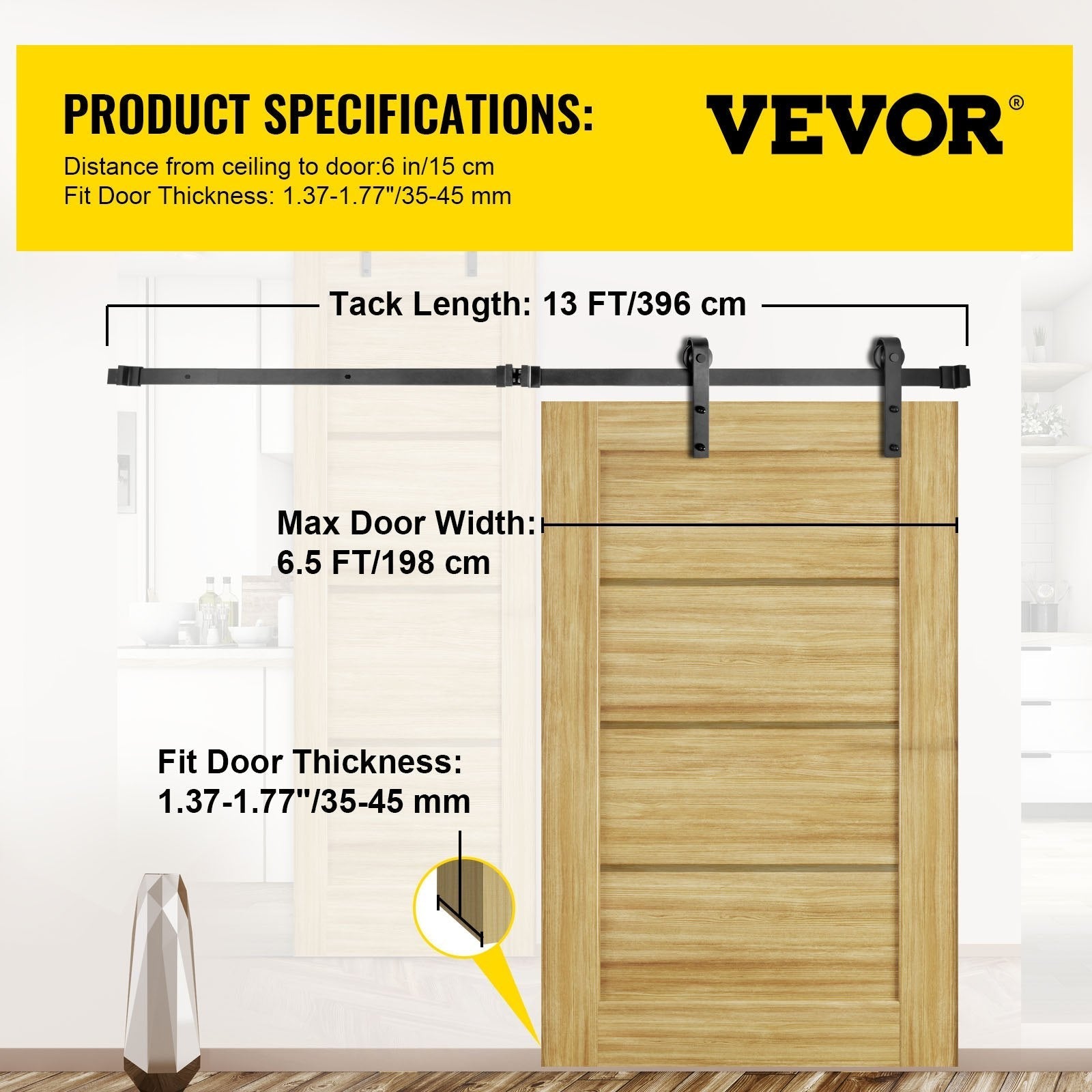 VEVOR Sliding Barn Door Hardware Kit, 13FT Barn Door Kit, 330LBS Load-Bearing Double Barn Door Hardware Kit, Carbon Steel Barn Door Track, Darn Door for 1.37-1.77\
