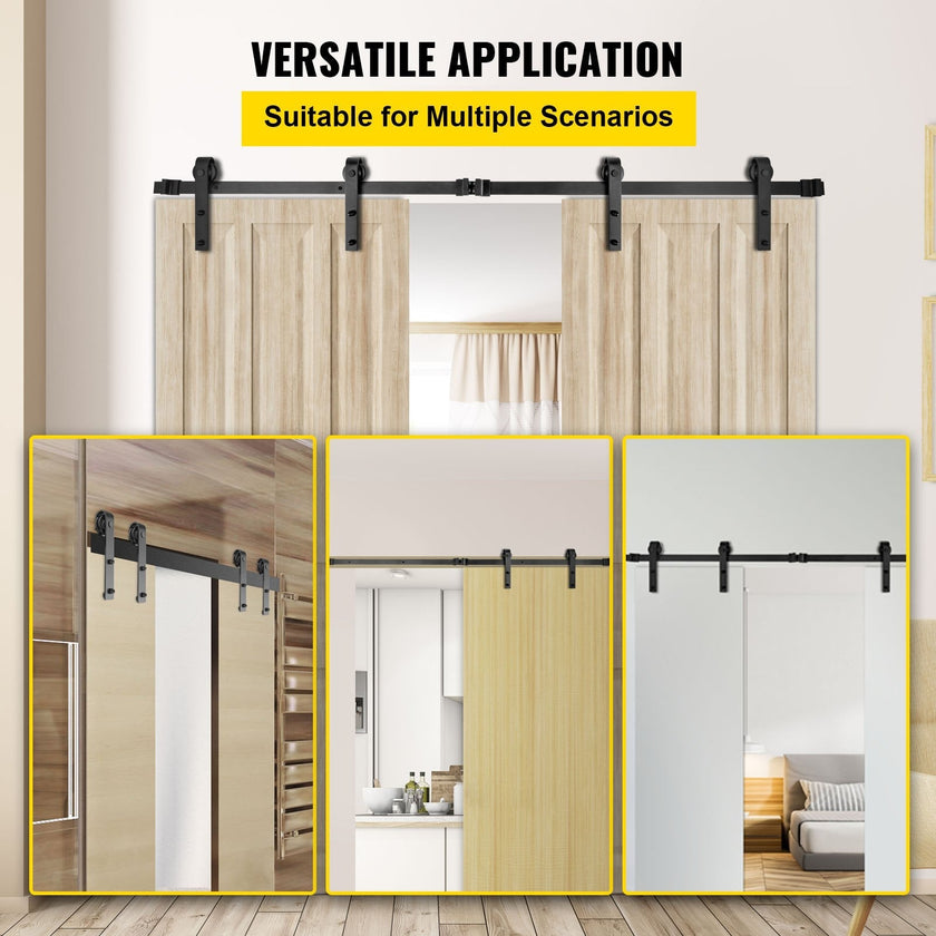 VEVOR Sliding Barn Door Hardware Kit, 14FT Barn Door Kit, 330LBS Load-Bearing Double Barn Door Hardware Kit, Carbon Steel Barn Door Track, Darn Door for 1.37-1.77\