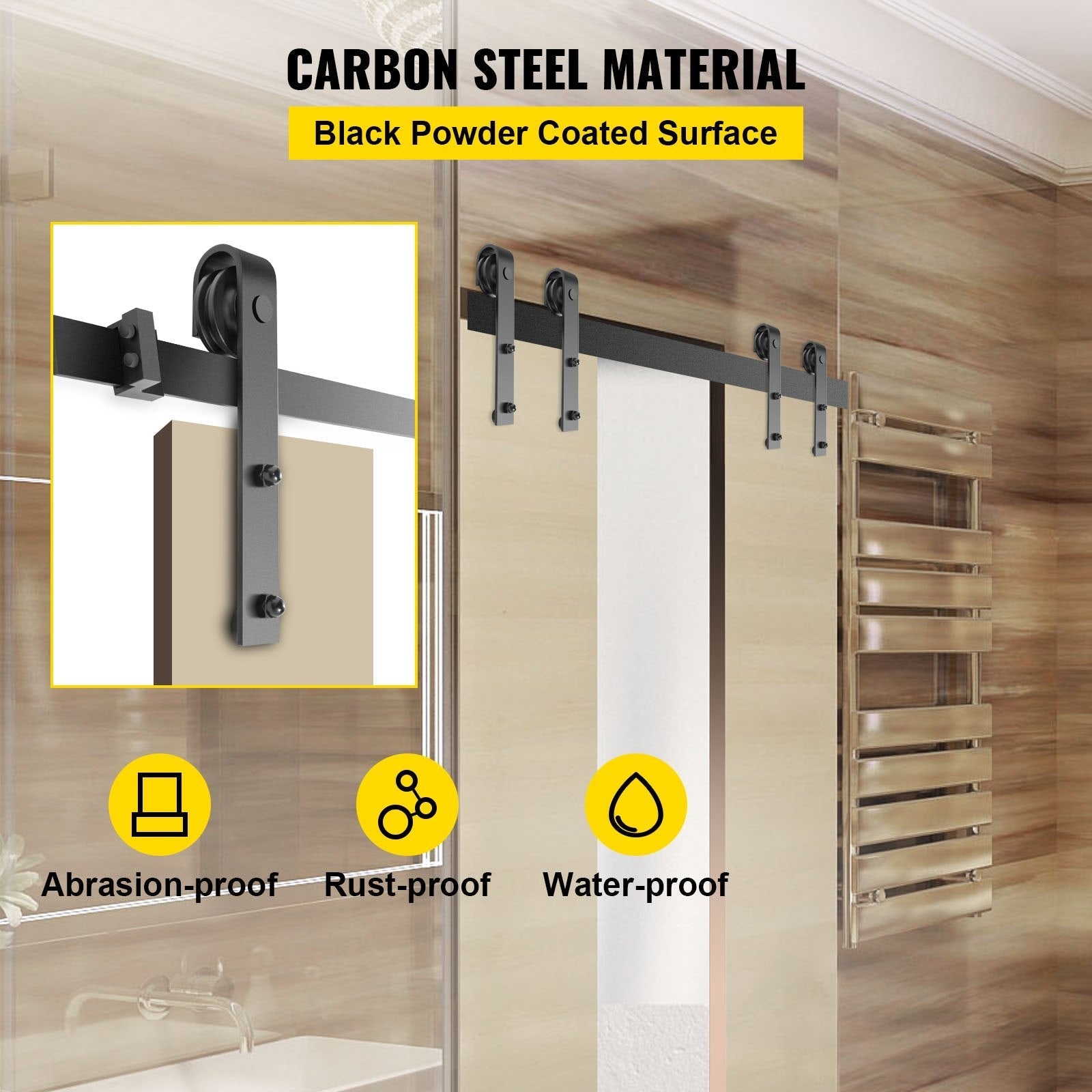 VEVOR Sliding Barn Door Hardware Kit, 14FT Barn Door Kit, 330LBS Load-Bearing Double Barn Door Hardware Kit, Carbon Steel Barn Door Track, Darn Door for 1.37-1.77\
