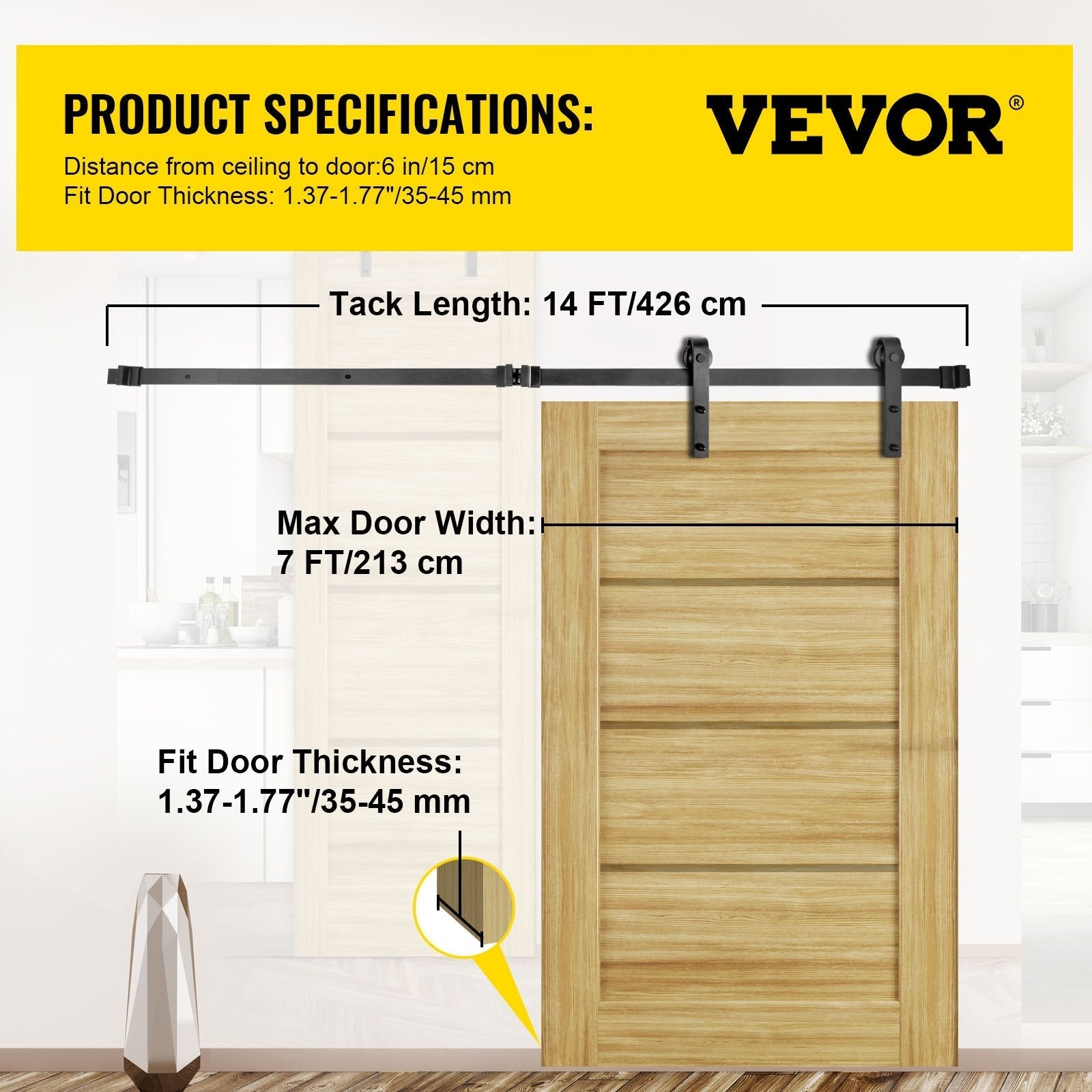 VEVOR Sliding Barn Door Hardware Kit, 14FT Barn Door Kit, 330LBS Load-Bearing Double Barn Door Hardware Kit, Carbon Steel Barn Door Track, Darn Door for 1.37-1.77\