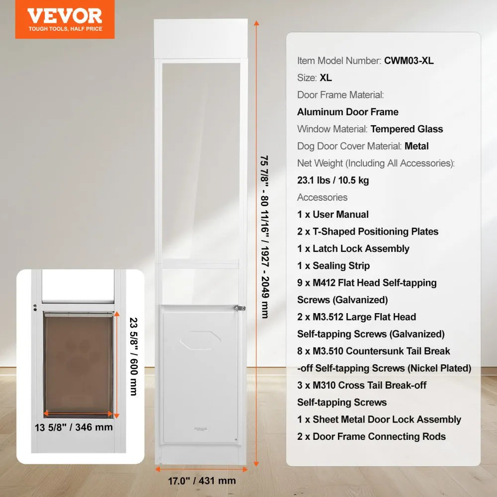 VEVOR Dog Door for Sliding Glass Door 75 7/8