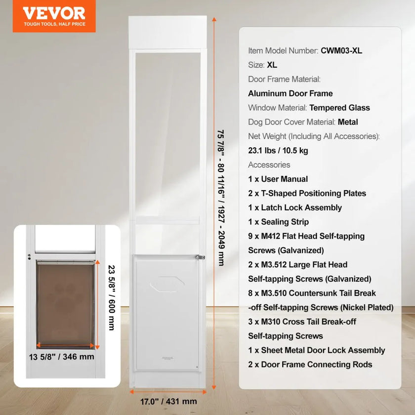VEVOR Dog Door for Sliding Glass Door 75 7/8