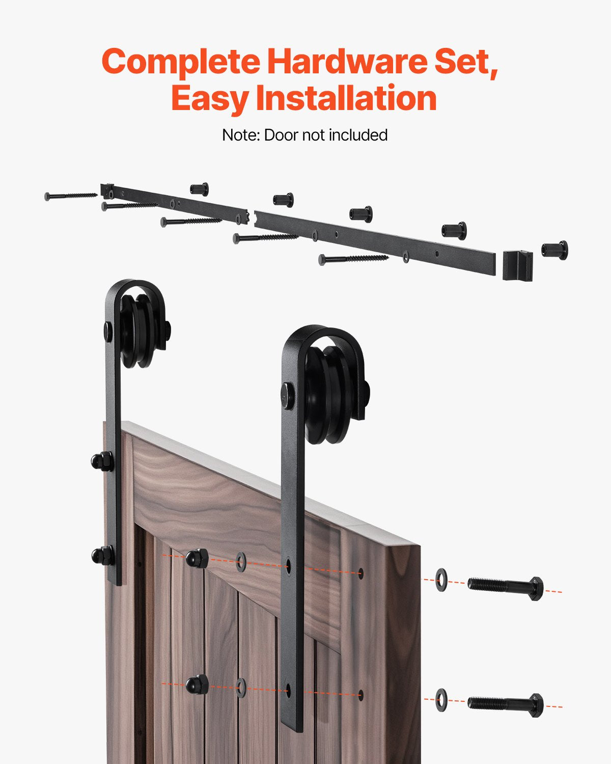 VEVOR 6FT Sliding Barn Door Hardware Kit for Single Sliding Barn Door Black