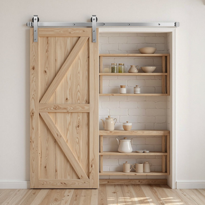 VEVOR 5FT Sliding Barn Door Hardware Kit for Single Sliding Barn Door Silver