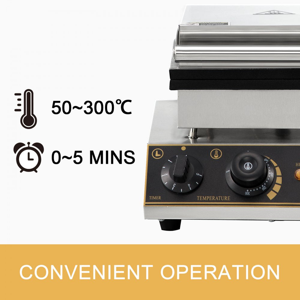 VEVOR 110V Commercial Waffle Maker 4Pcs Nonstick 2000W Electric Waffle Machine Stainless Steel 110V Temperature and Time Control Rectangle Belgian Waffle Maker Suitable for Bakeries Snack Bar Family