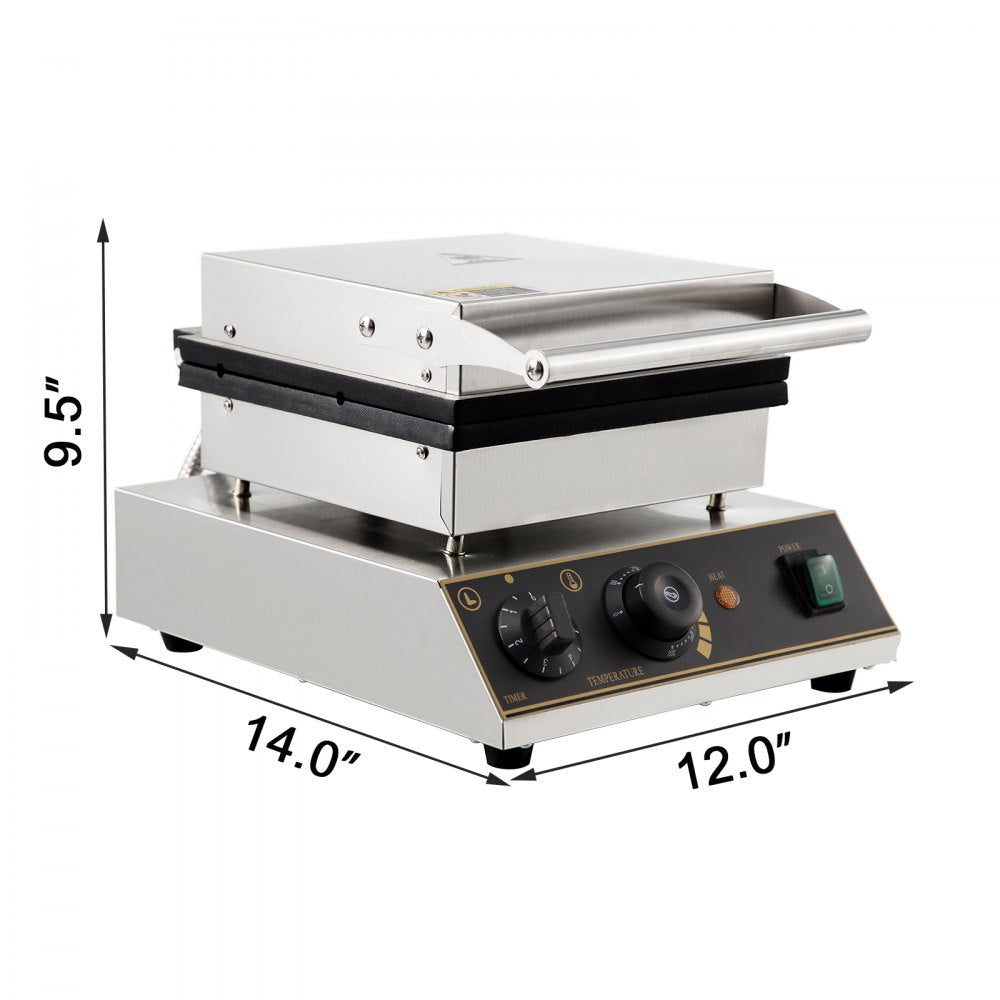 VEVOR 110V Commercial Waffle Maker 4Pcs Nonstick 2000W Electric Waffle Machine Stainless Steel 110V Temperature and Time Control Rectangle Belgian Waffle Maker Suitable for Bakeries Snack Bar Family