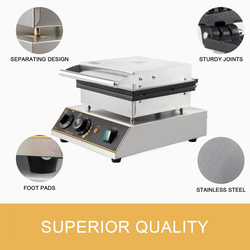VEVOR Commercial Round Waffle Maker 4pcs Nonstick Electric Waffle Maker Machine Stainless Steel 110V Temperature and Time Control Heart Belgian Waffle Maker Suitable for Restaurant Snack Bar Family
