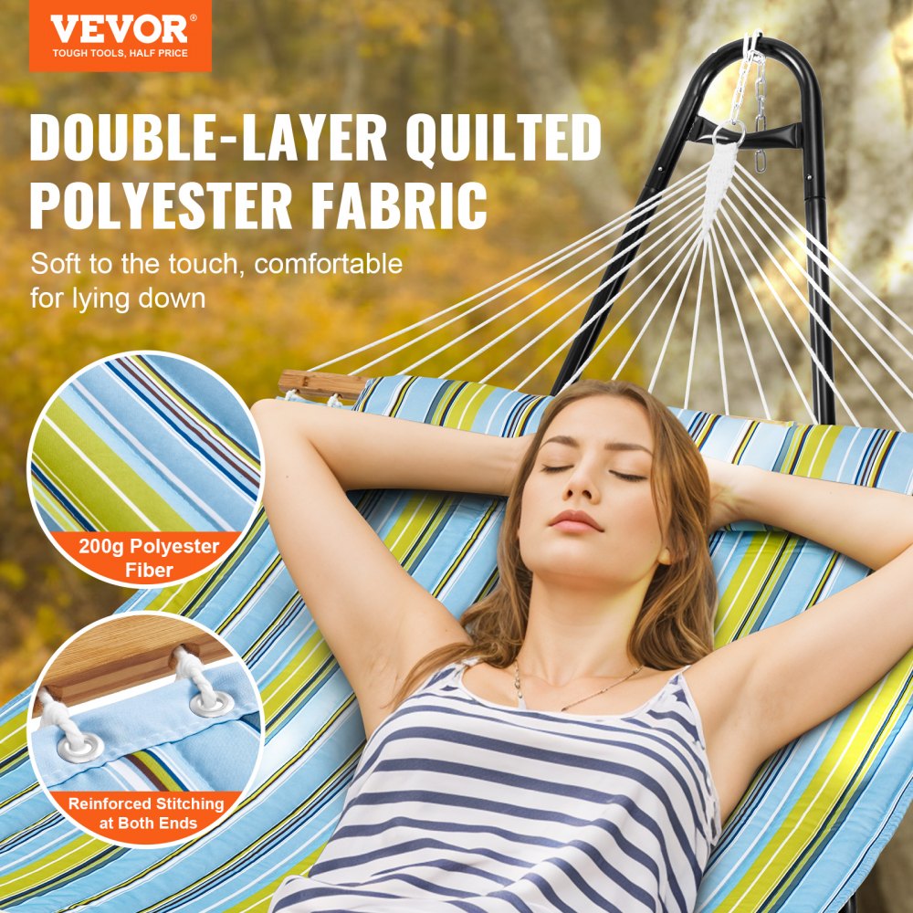 VEVOR Two Person Hammock with Stand Included Heavy Duty 480lb Capacity, Double Hammock with Portable Steel Stand and Carrying Bag and Pillow, Freestanding Hammock for Outdoor Patio Yard Beach