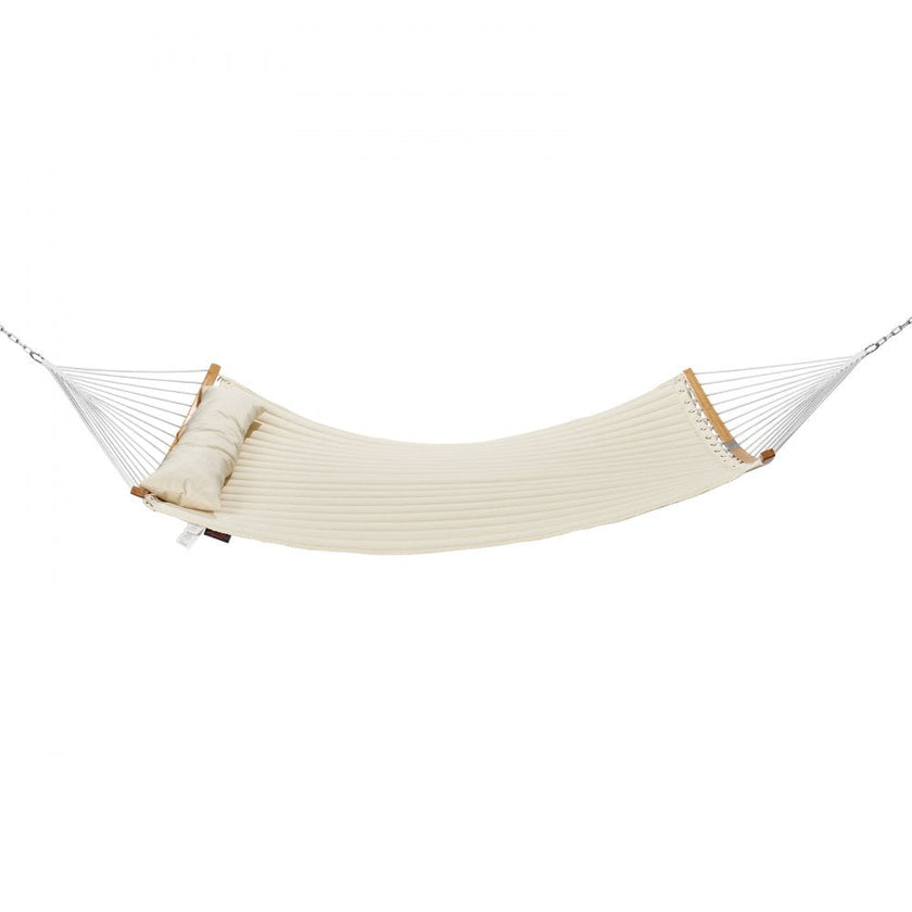VEVOR Double Quilted Fabric Hammock, 12 FT Double Hammock with Curved Spreader Bars, 2 Person Quilted Hammock with Detachable Pillow and Chains for Camping Outdoor Patio Yard Beach, 480 lbs Capacity