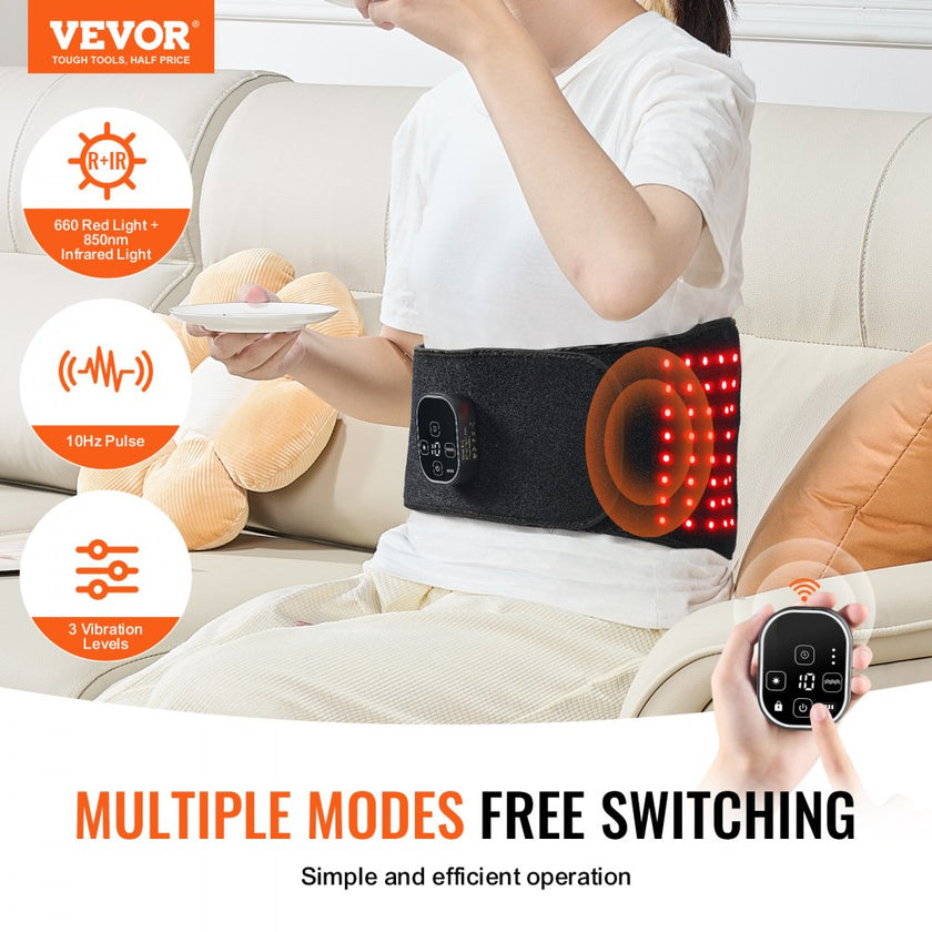 VEVOR Red Light Therapy Belt for Waist 660&850nm Red Light Therapy Pad 112 LEDs