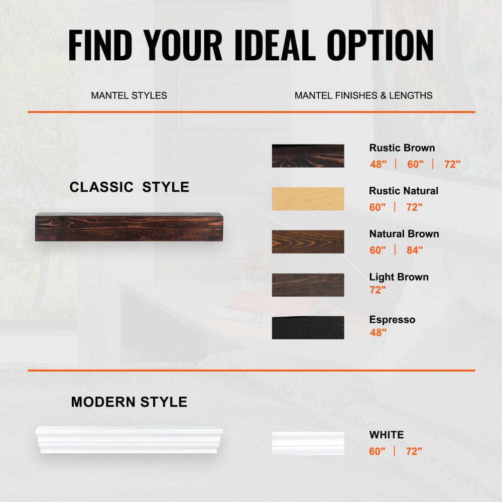 VEVOR Fireplace Mantel Wood Shelf Floating Living Room Mantel Shelf 60