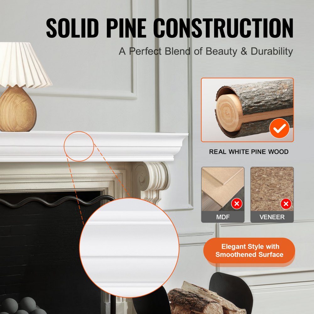 VEVOR Fireplace Mantel Wood Shelf Floating Living Room Mantel Shelf 72