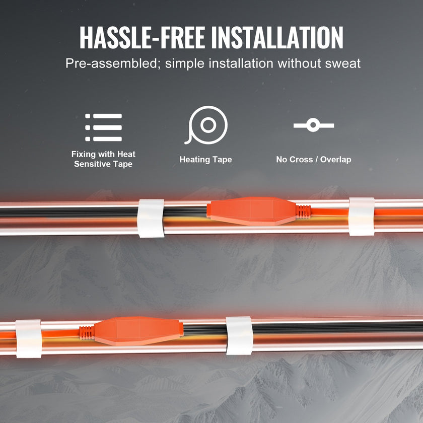 VEVOR Pipe Heating Cable 9FT 7W/FT Heat Tape for Pipes with Built-in Thermostat