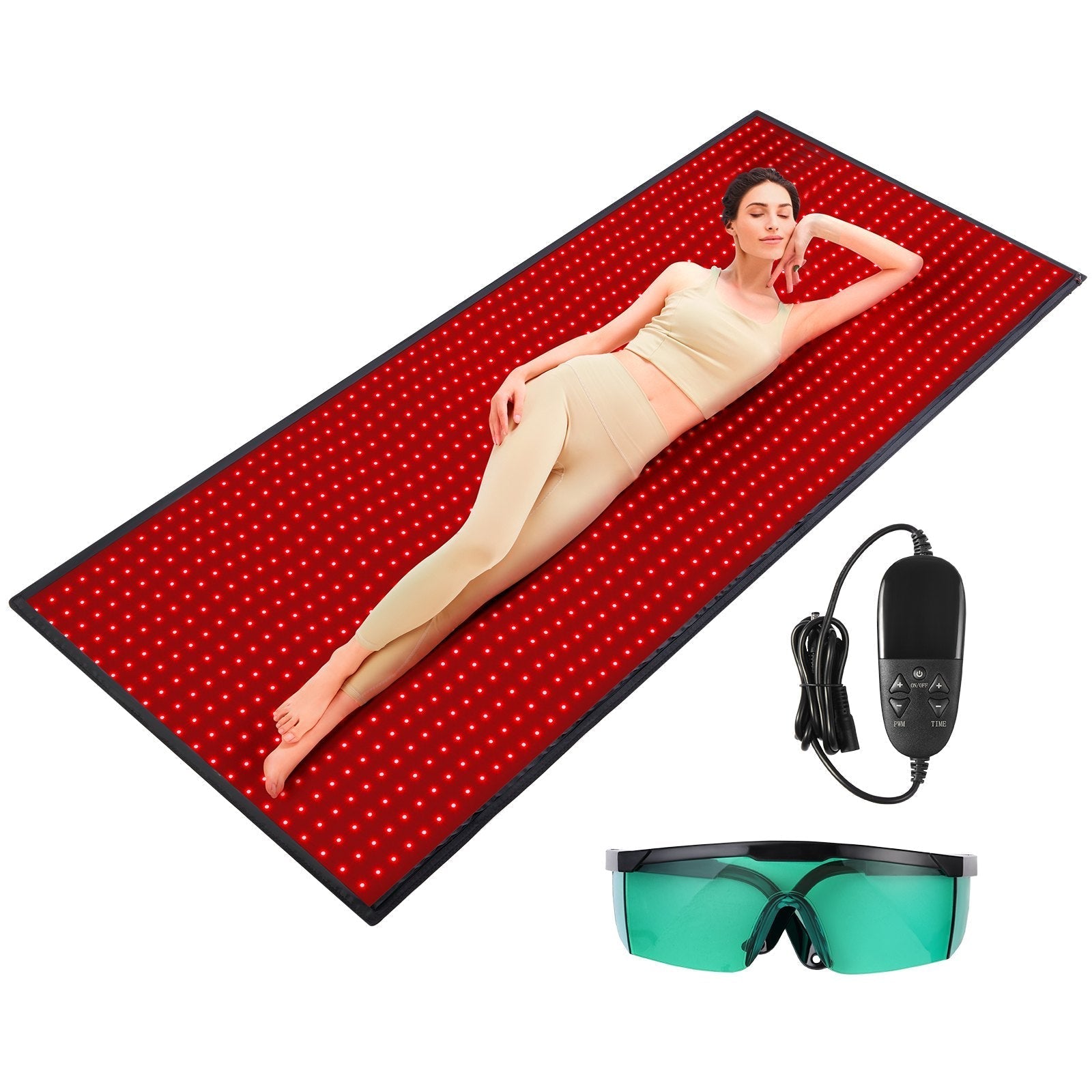 VEVOR Red Light Therapy Mat for Full Body, 1280PCS 3-Chip LED Light Therapy Pad & Controller, 10/40Hz Pulse, 10-90 Min Timer, 660nm Red & 850nm Near Infrared Light Therapy for Pain Relief, Skin Health
