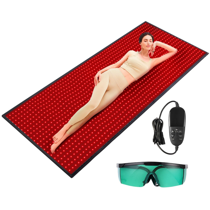 VEVOR Red Light Therapy Mat for Full Body, 1280PCS 3-Chip LED Light Therapy Pad & Controller, 10/40Hz Pulse, 10-90 Min Timer, 660nm Red & 850nm Near Infrared Light Therapy for Pain Relief, Skin Health