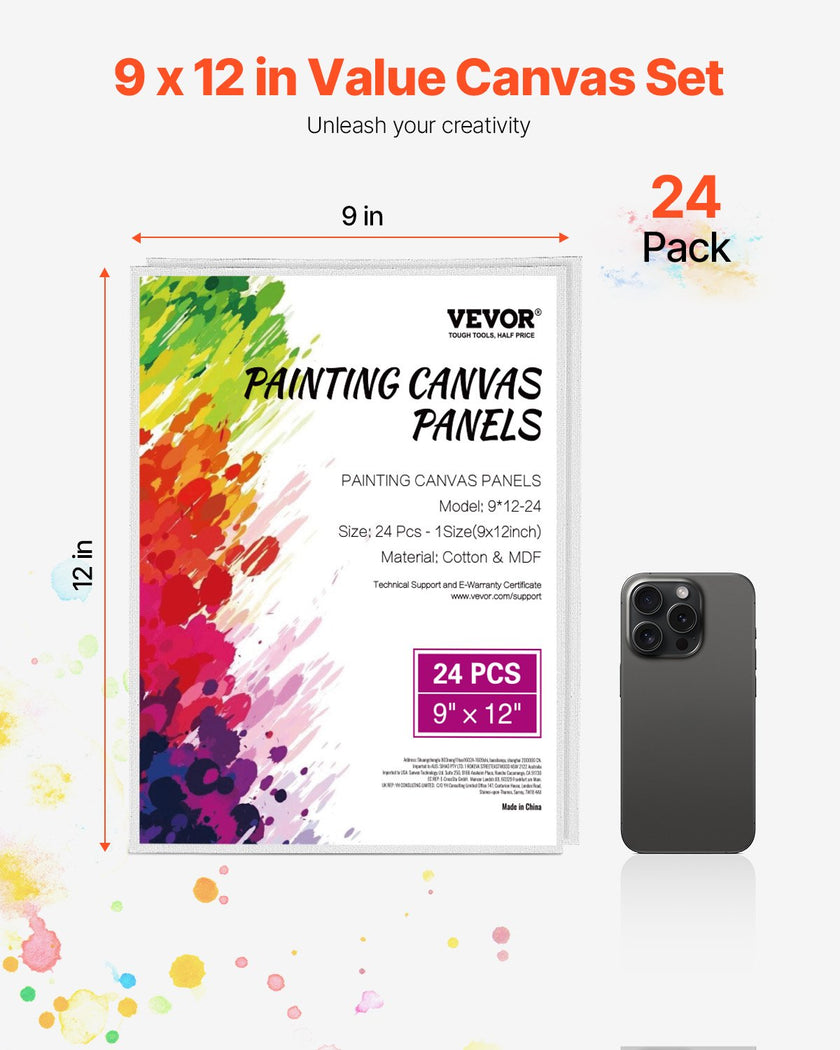 VEVOR Canvas Boards for Painting 24 Pack 9 x 12 Inch Blank Canvases for Painting