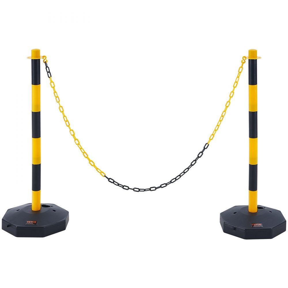 VEVOR Adjustable Traffic Delineator Post Cones, 2 Pack, Traffic Safety Delineator Barrier with Fillable Base 8FT Chain, for Traffic Control Warning Parking Lot Construction Caution Roads, Yellow&Black