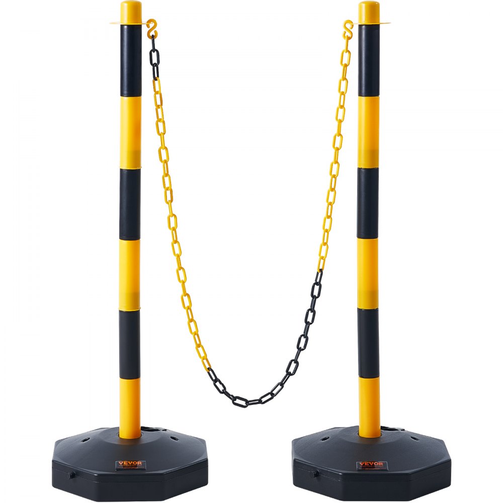VEVOR Adjustable Traffic Delineator Post Cones, 2 Pack, Traffic Safety Delineator Barrier with Fillable Base 8FT Chain, for Traffic Control Warning Parking Lot Construction Caution Roads, Yellow&Black