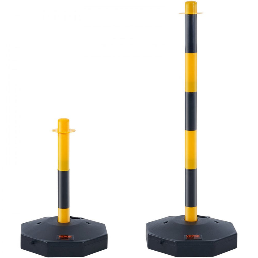 VEVOR Adjustable Traffic Delineator Post Cones, 2 Pack, Traffic Safety Delineator Barrier with Fillable Base 8FT Chain, for Traffic Control Warning Parking Lot Construction Caution Roads, Yellow&Black