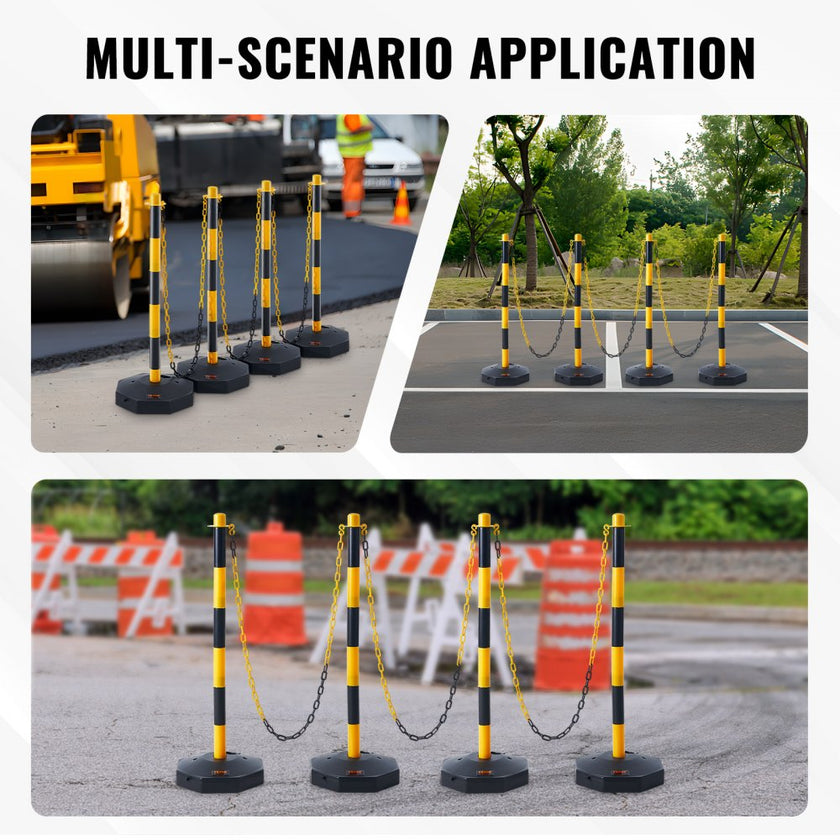VEVOR Adjustable Traffic Delineator Post Cones, 6 Pack, Traffic Safety Delineator Barrier with Fillable Base 6.6FT Chain, for Traffic Control Warning Parking Lot Construction Caution Roads, Red&White