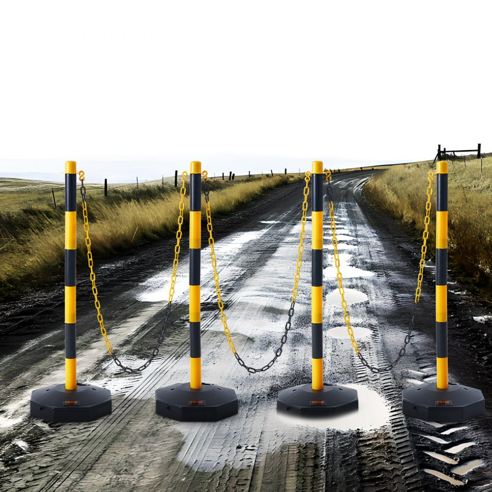 VEVOR Adjustable Traffic Delineator Post Cones, 6 Pack, Traffic Safety Delineator Barrier with Fillable Base 6.6FT Chain, for Traffic Control Warning Parking Lot Construction Caution Roads, Red&White