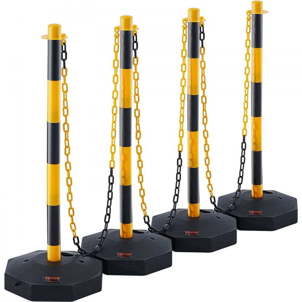 VEVOR Adjustable Traffic Delineator Post Cones, 6 Pack, Traffic Safety Delineator Barrier with Fillable Base 6.6FT Chain, for Traffic Control Warning Parking Lot Construction Caution Roads, Red&White