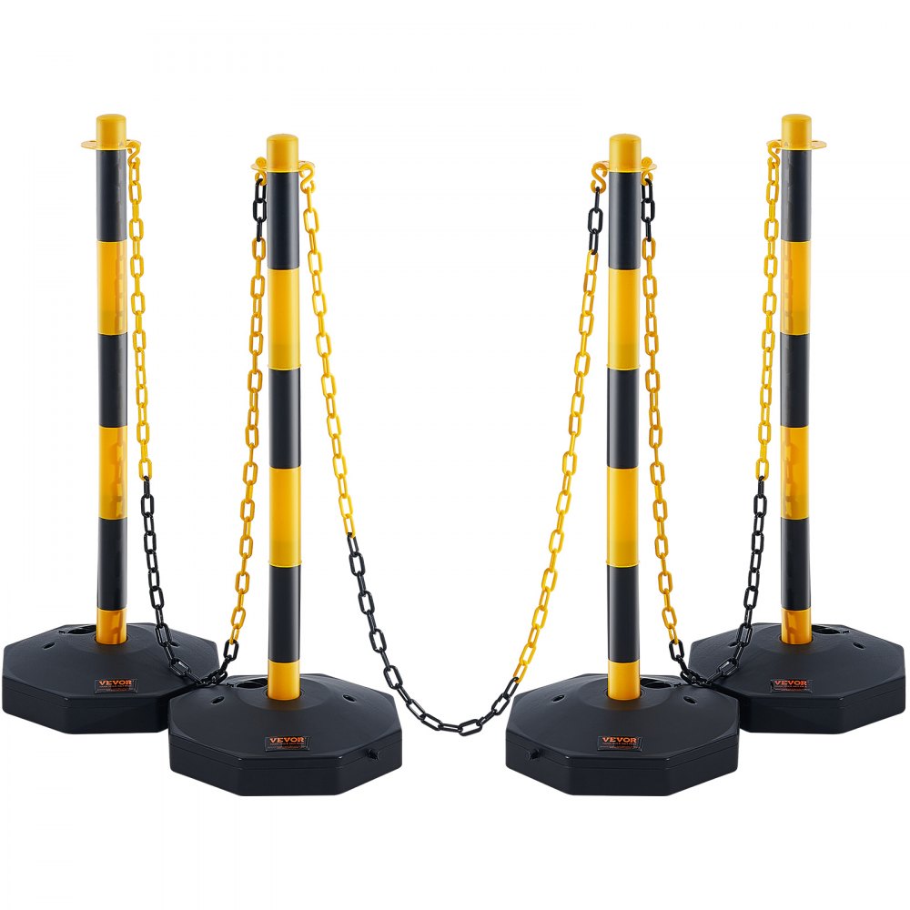 VEVOR Adjustable Traffic Delineator Post Cones, 6 Pack, Traffic Safety Delineator Barrier with Fillable Base 6.6FT Chain, for Traffic Control Warning Parking Lot Construction Caution Roads, Red&White