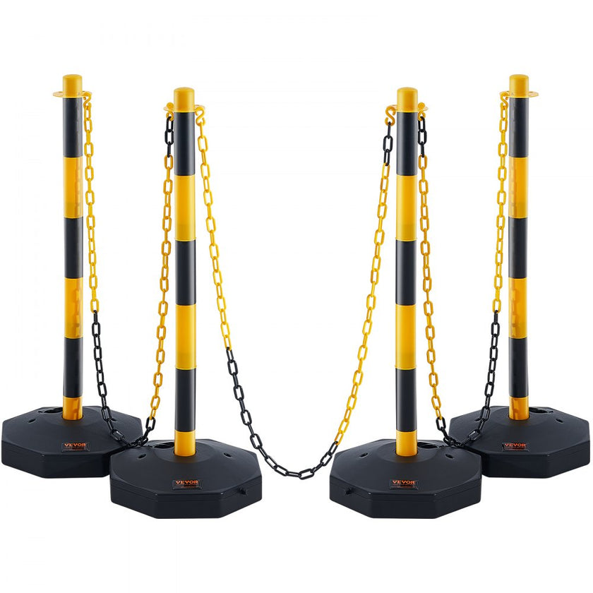 VEVOR Adjustable Traffic Delineator Post Cones, 6 Pack, Traffic Safety Delineator Barrier with Fillable Base 6.6FT Chain, for Traffic Control Warning Parking Lot Construction Caution Roads, Red&White