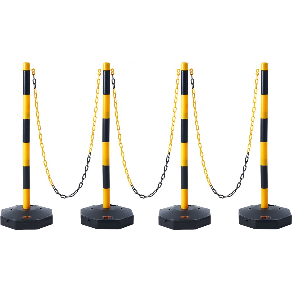 VEVOR Adjustable Traffic Delineator Post Cones, 6 Pack, Traffic Safety Delineator Barrier with Fillable Base 6.6FT Chain, for Traffic Control Warning Parking Lot Construction Caution Roads, Red&White