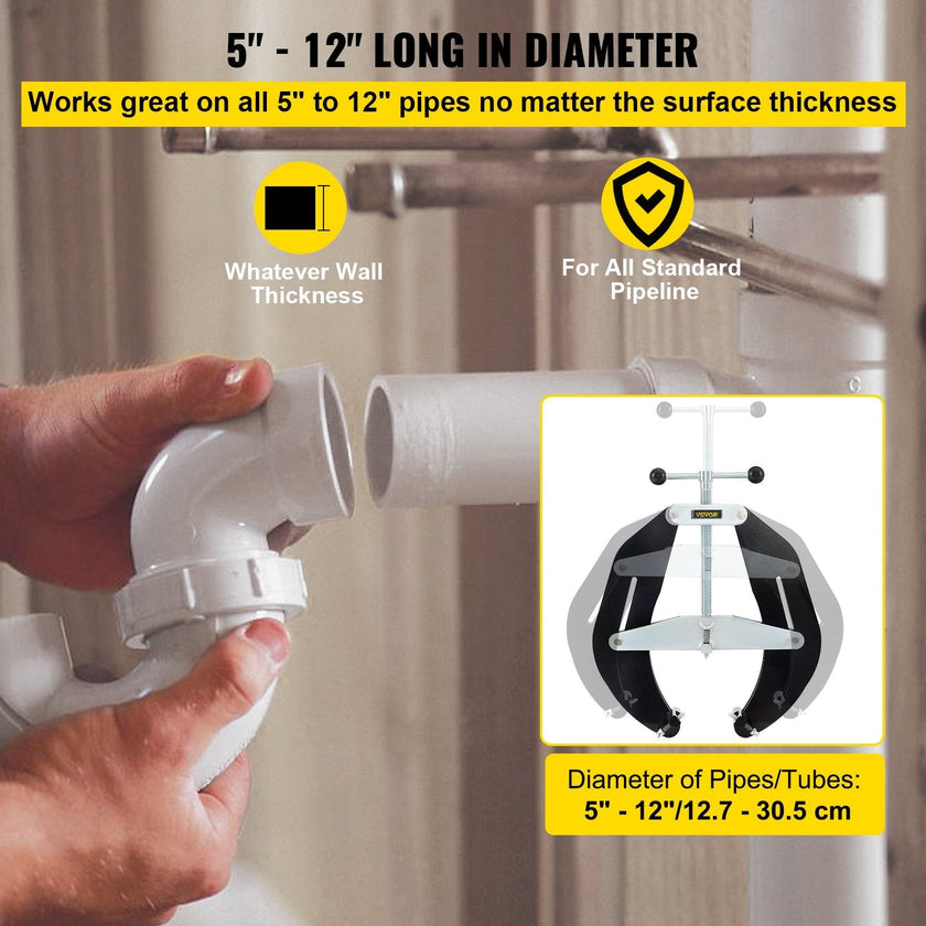 VEVOR Ultra Clamp, 5 to 12 In Diameter, High Strength Pipe Clamp with Quick Acting Screws, Steel Pipe Alignment Tool with Lightweight Design, Black