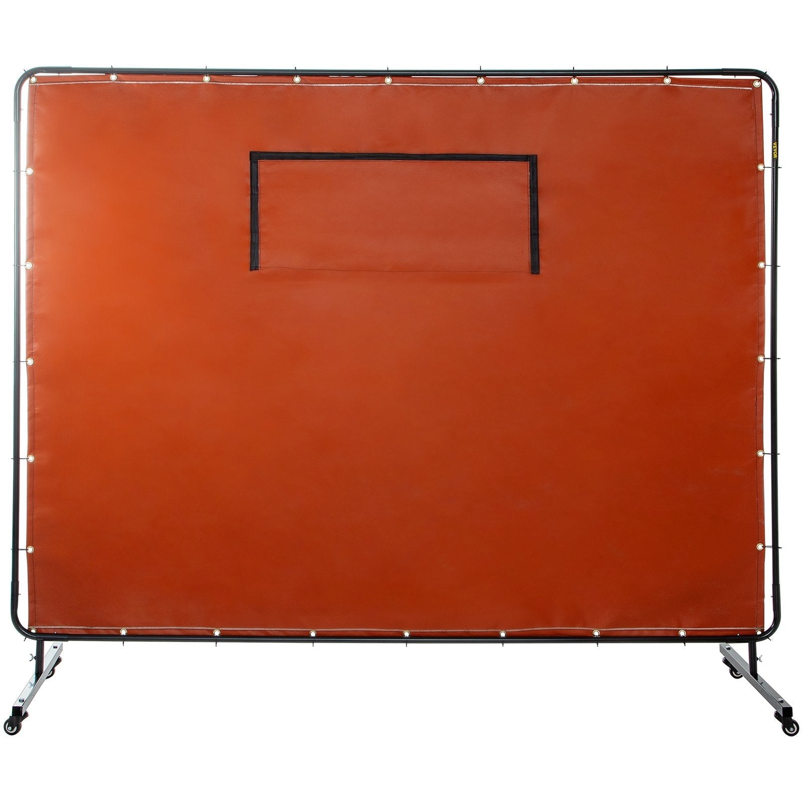 VEVOR Welding Curtain, 6' x 8', Welding Screen with Metal Frame & 4 Wheels, Fireproof Fiberglass w/ Transparent Window, for Workshop, Industrial Site, Red
