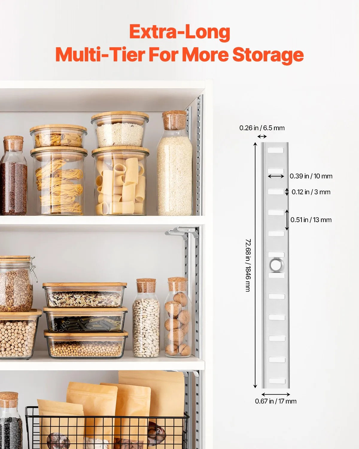 VEVOR Shelf Track 72.3-inch 20 Pack Adjustable Steel Wall Mounted Shelf Pilaster