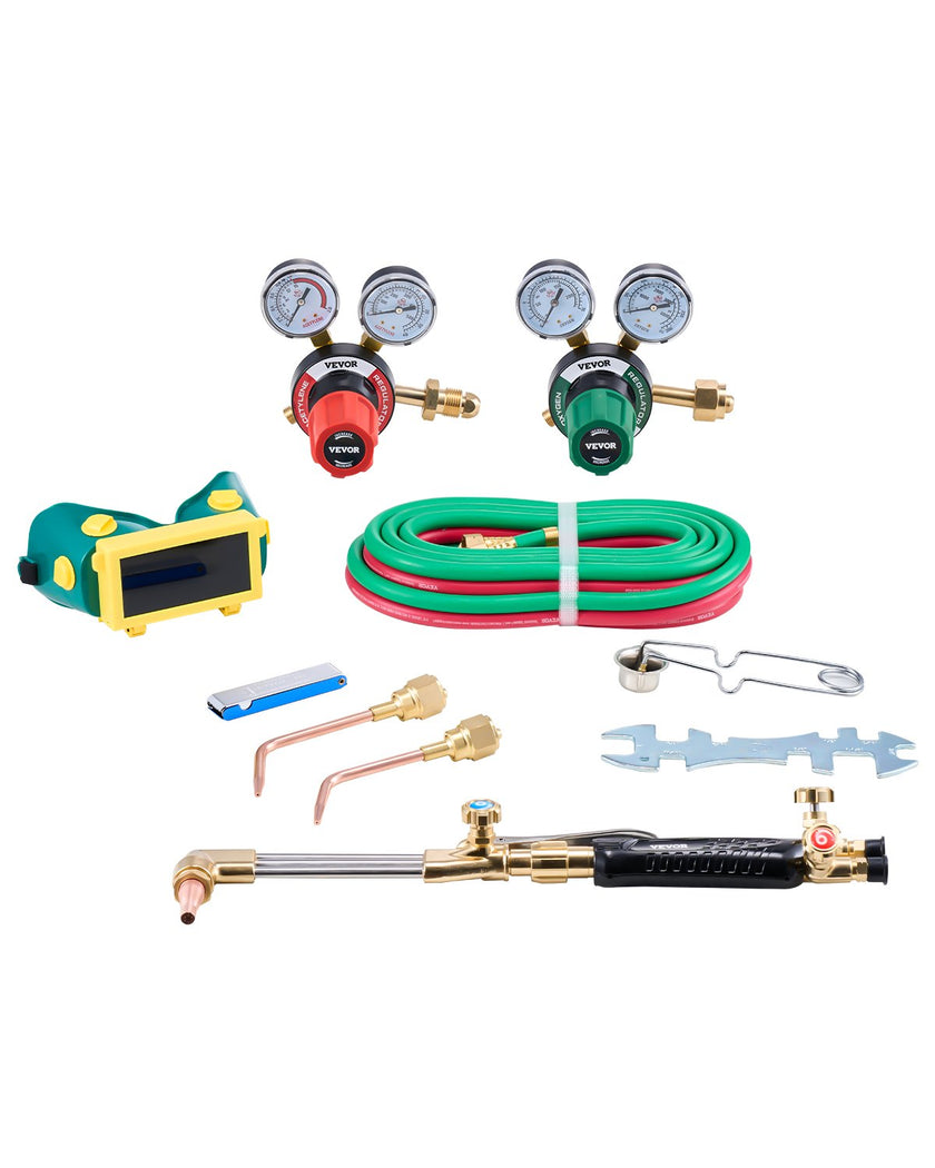 VEVOR Oxygen Acetylene Torch Kit 12PCS Gas Welding Cutting Torch Kit 177'' Hose