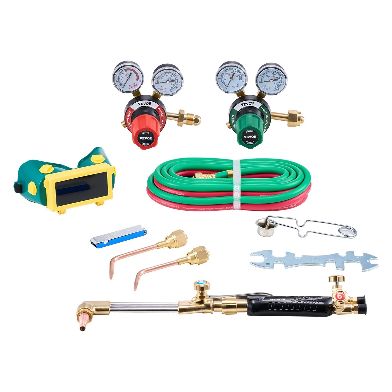 VEVOR Oxygen Acetylene Torch Kit 12PCS Gas Welding Cutting Torch Kit 177'' Hose