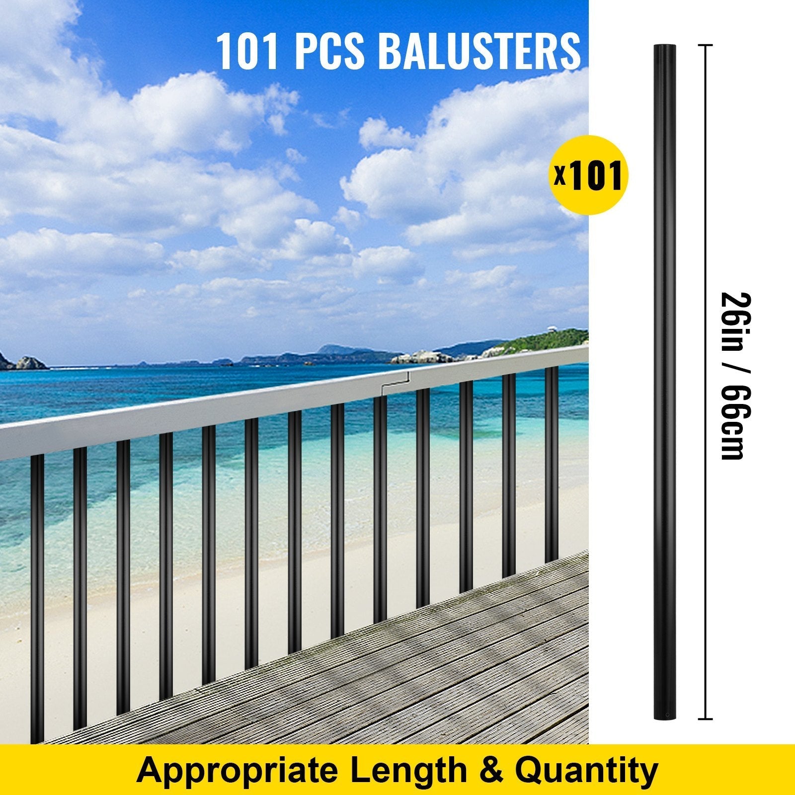 VEVOR Deck Balusters, 101 Pack Metal Deck Spindles, 26