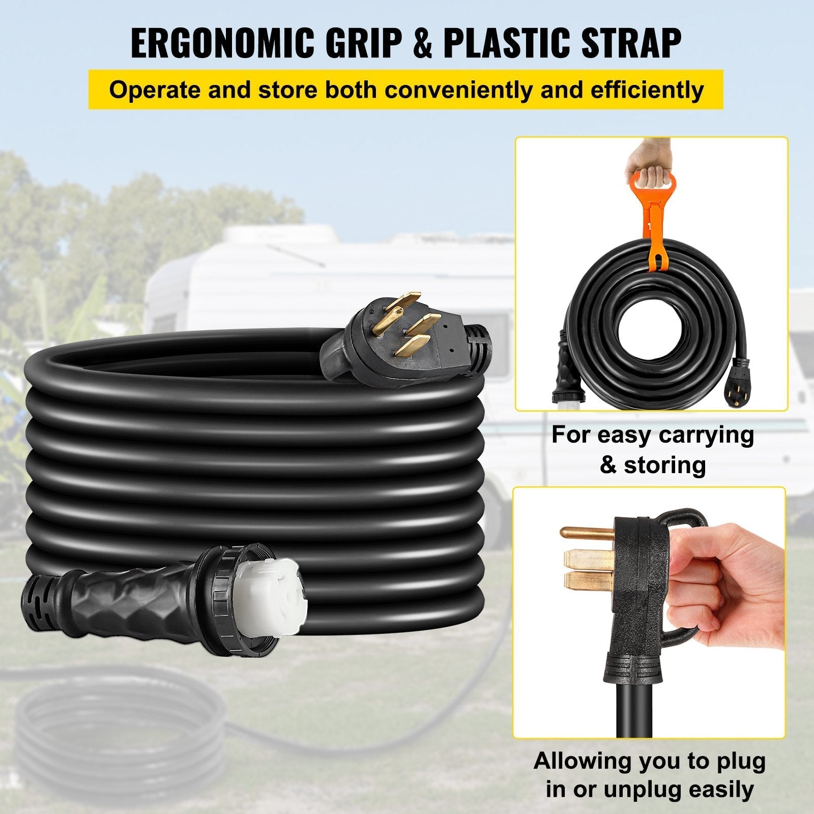 VEVOR RV Power Cord 50 ft 50 amp RV Extension Cord 14-50P to SS2-50R Rain Proof