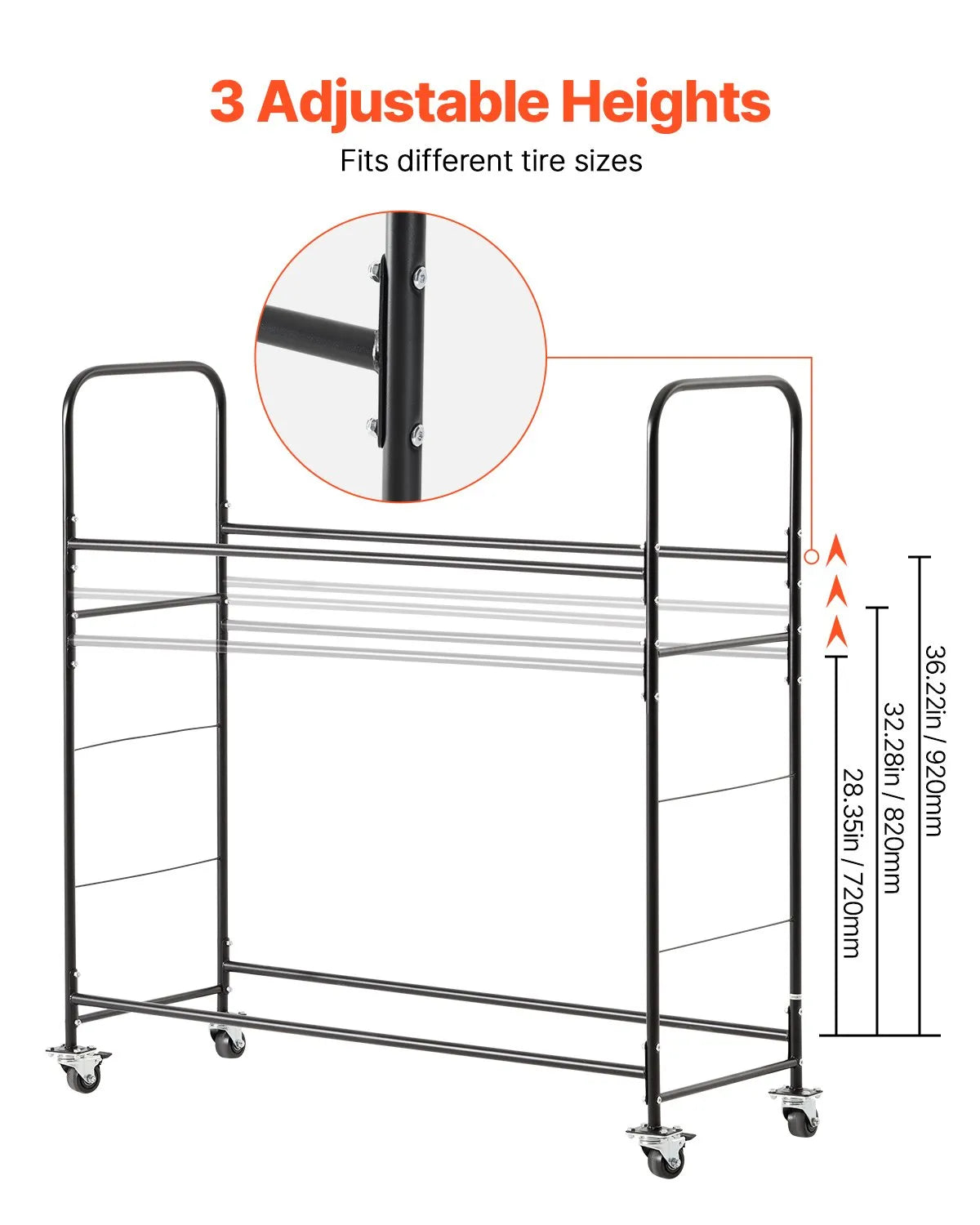 VEVOR Rolling Tire Storage Rack 2-Shelf Tire Holder Hold up to 12 Standard Tires