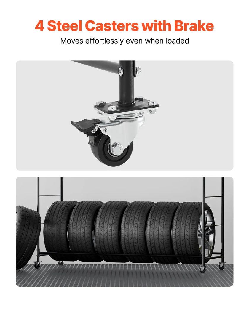 VEVOR Rolling Tire Storage Rack 2-Shelf Tire Holder Hold up to 12 Standard Tires