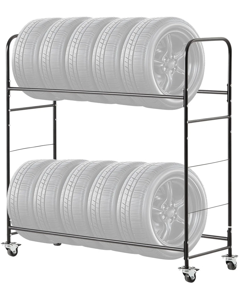 VEVOR Rolling Tire Storage Rack 2-Shelf Tire Holder Hold up to 12 Standard Tires
