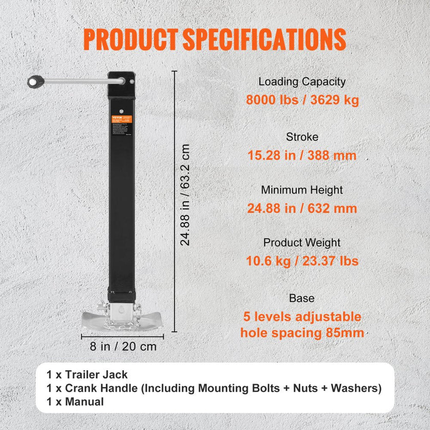 VEVOR Trailer Jack, Trailer Tongue Jack Welding-on 8000 lb Weight Capacity, Trailer Jack Stand with Handle for lifting RV Trailer, Horse Trailer, Utility Trailer, Yacht Trailer