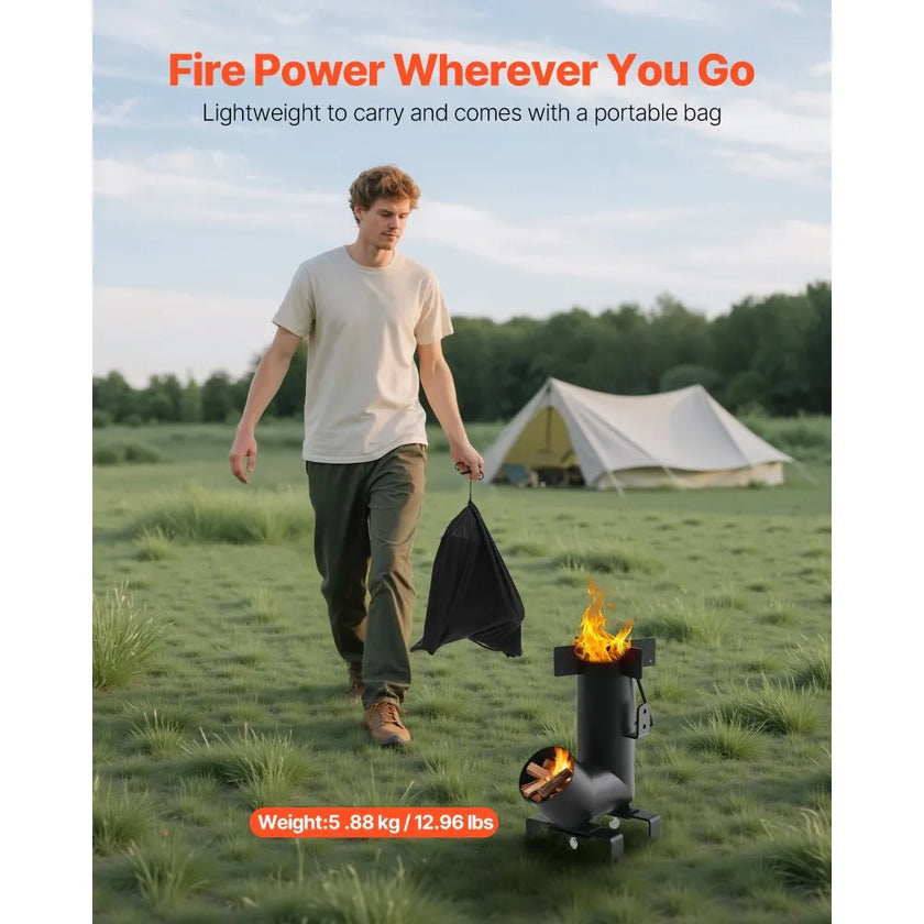 VEVOR Camping Rocket Stove, Portable Wood Burning Stove with Carrying Bag for Backpacking & Outdoor Cooking