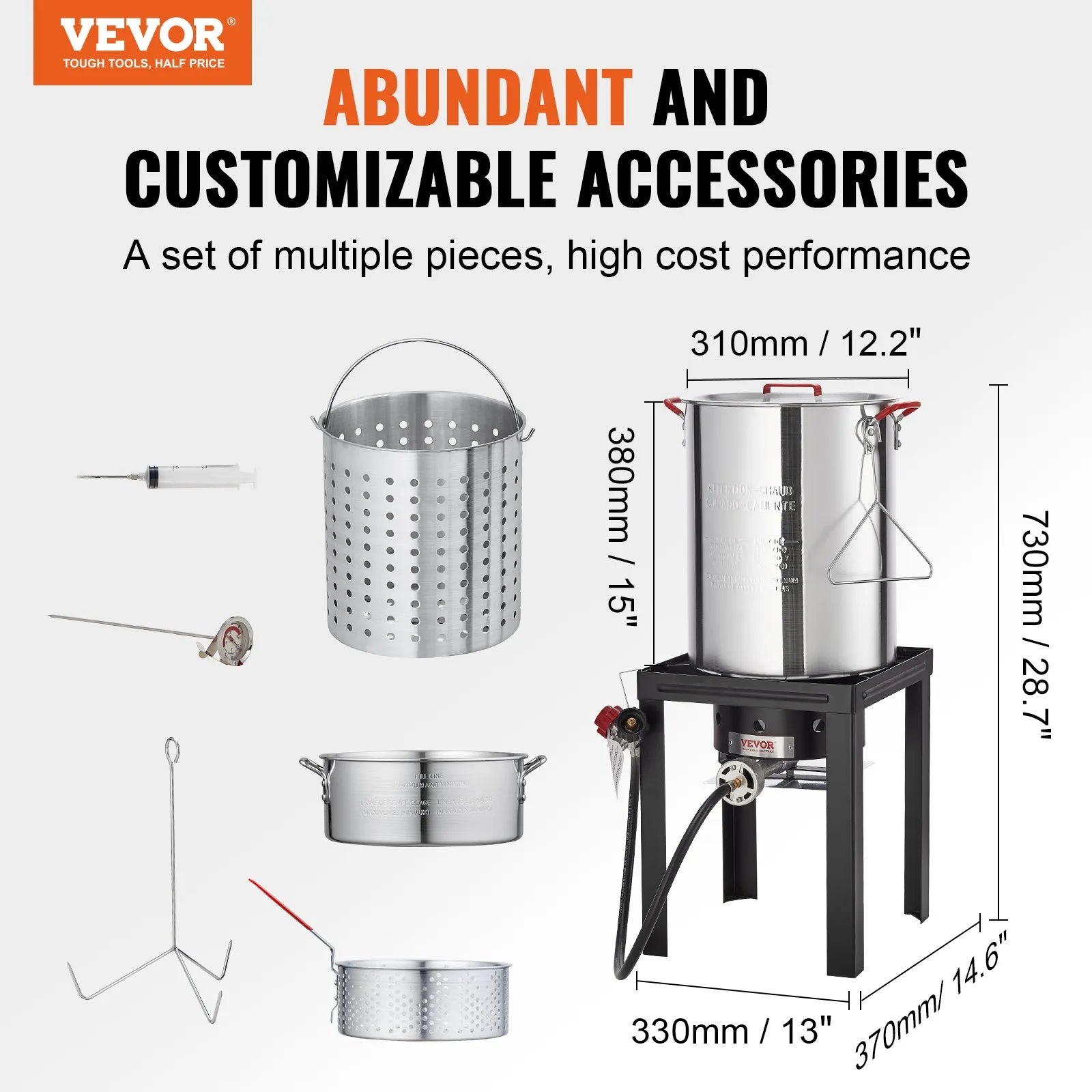 VEVOR Turkey Deep Fryer, 30-qt Turkey & 10-qt Fish Steamer Cooker Set, Outdoor Aluminum Seafood Frying Pot, 54,000 BTU Burner Propane Gas Boiler, Includes Baskets, Perforated Poultry Rack, Thermometer