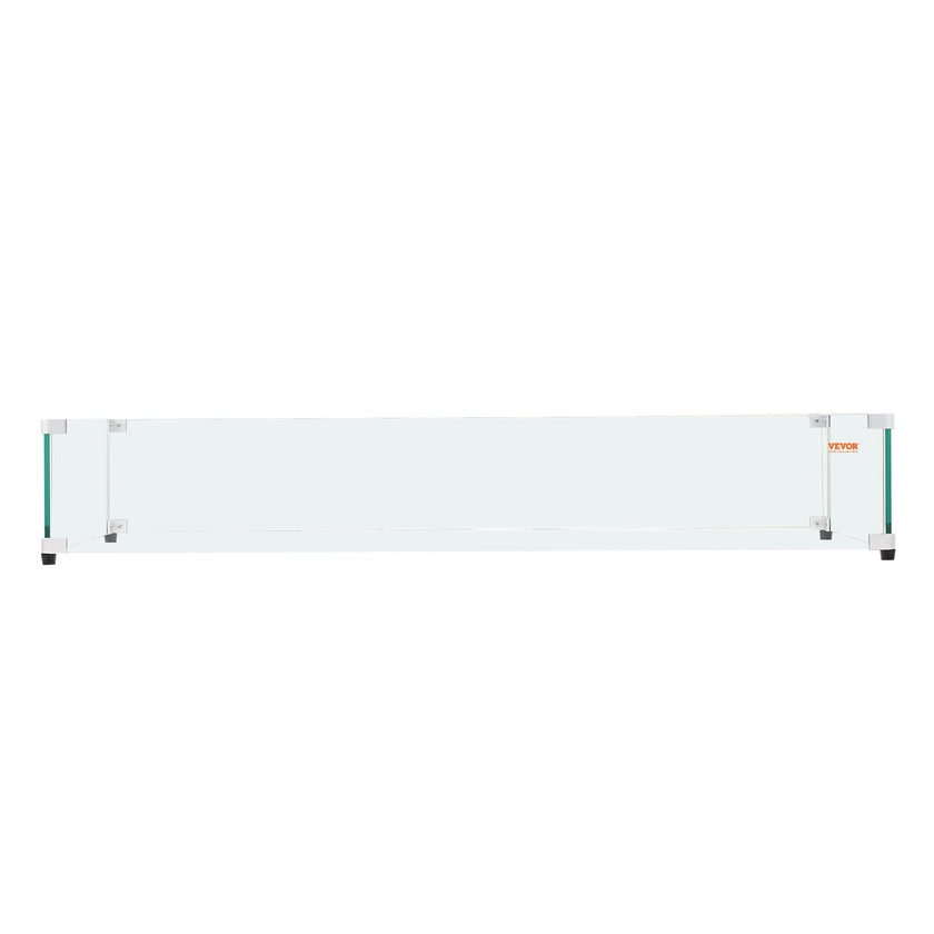 VEVOR Glass Wind Guard for Rectangular Fire Pit Table 30 x 14 x 7.5 Inch, 0.31 inch Thick and Sturdy Tempered Glass Panel with Hard Aluminum Corner Bracket & Rubber Feet, Easy to Assemble