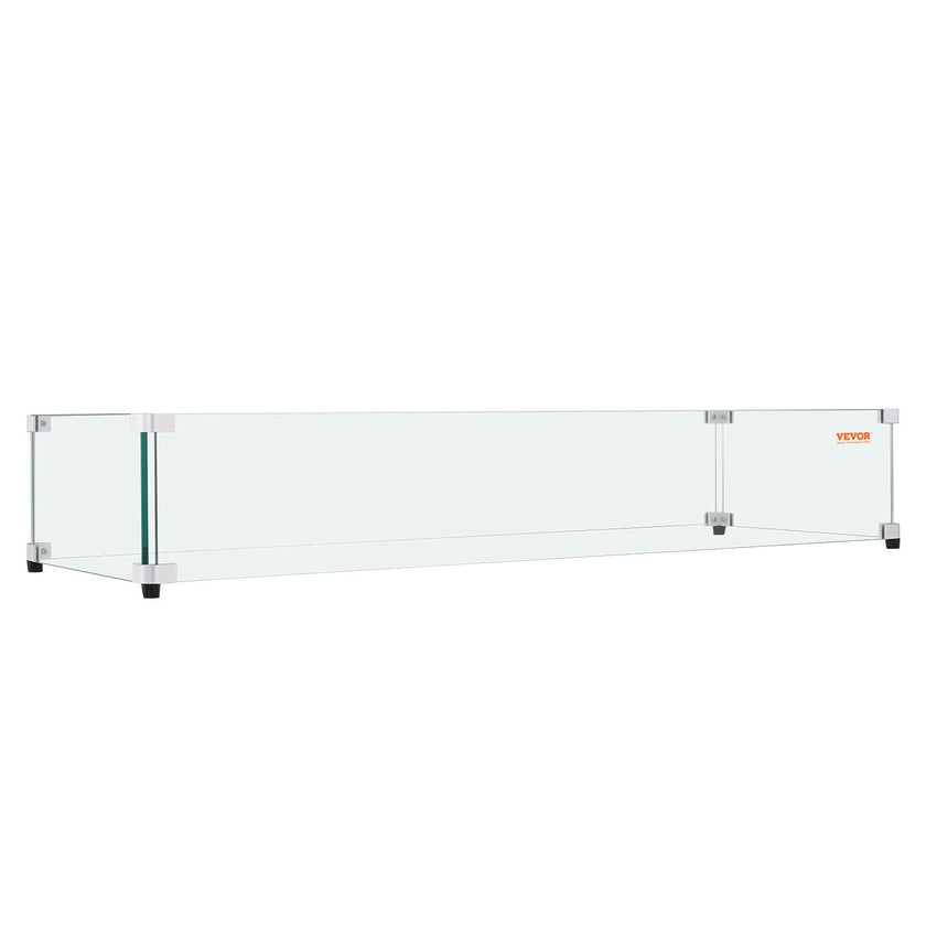 VEVOR Glass Wind Guard for Rectangular Fire Pit Table 30 x 14 x 7.5 Inch, 0.31 inch Thick and Sturdy Tempered Glass Panel with Hard Aluminum Corner Bracket & Rubber Feet, Easy to Assemble