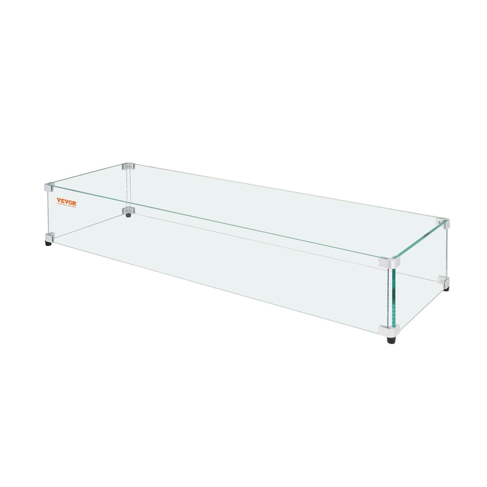 VEVOR Glass Wind Guard for Rectangular Fire Pit Table 44 x 14 x 7.5 Inch, 0.31 inch Thick and Sturdy Tempered Glass Panel with Hard Aluminum Corner Bracket & Rubber Feet, Easy to Assemble